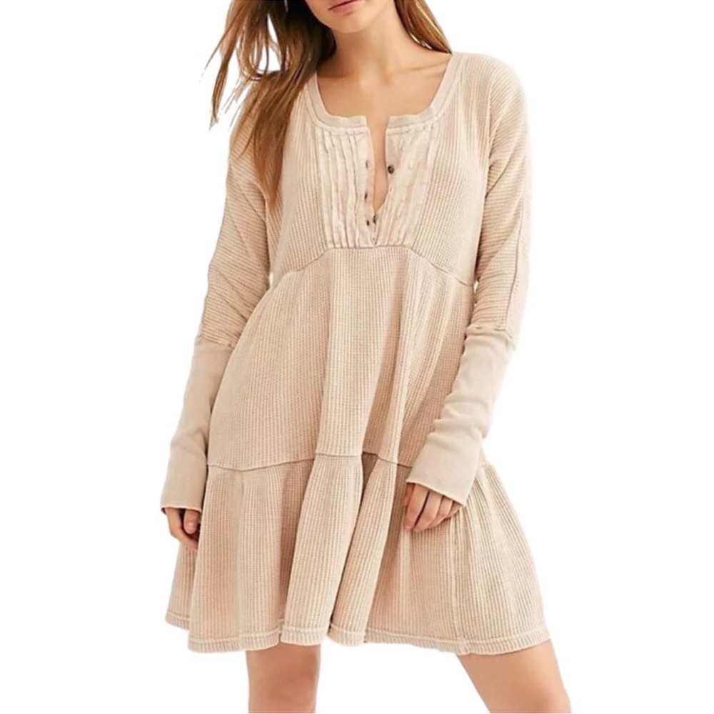Free People FP One Jolene Thermal Henley Tiered Mini Dress NWT